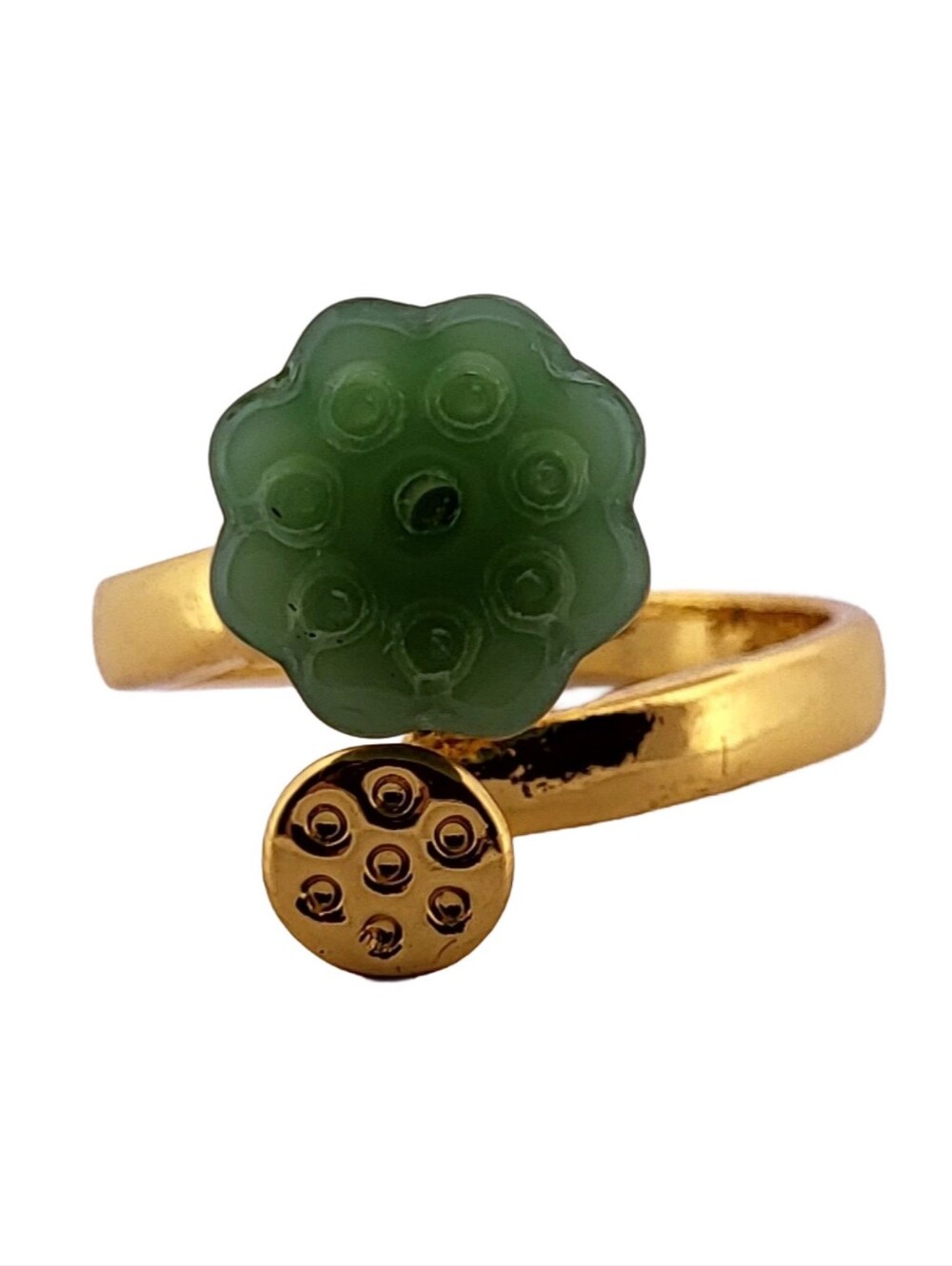 Green Jade Gold Flower Ring, size 8.5 393